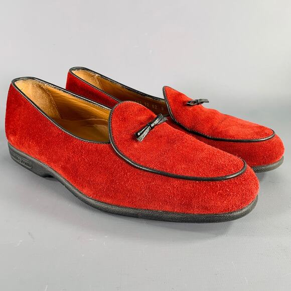 A.TESTONI Size 8 Burgundy Black Contrast Trim Suede Slip On Loafers main image 9